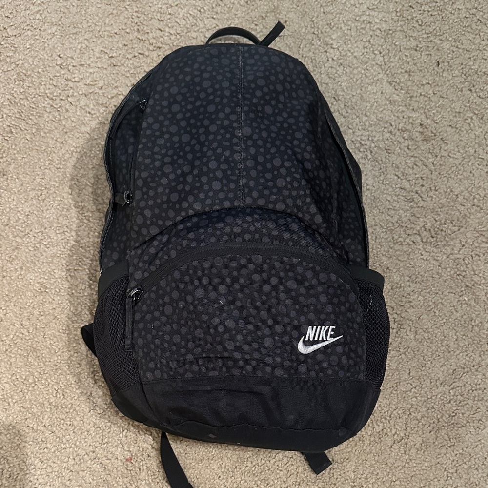 Nike Mens Backpack Black Dot Pattern School Travel Laptop Bag White Logo OS